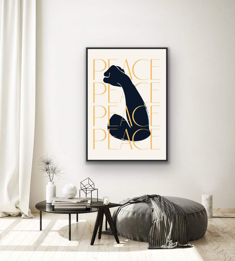 Framed photo paper poster with modern peace and empowerment design, perfect for home decor.