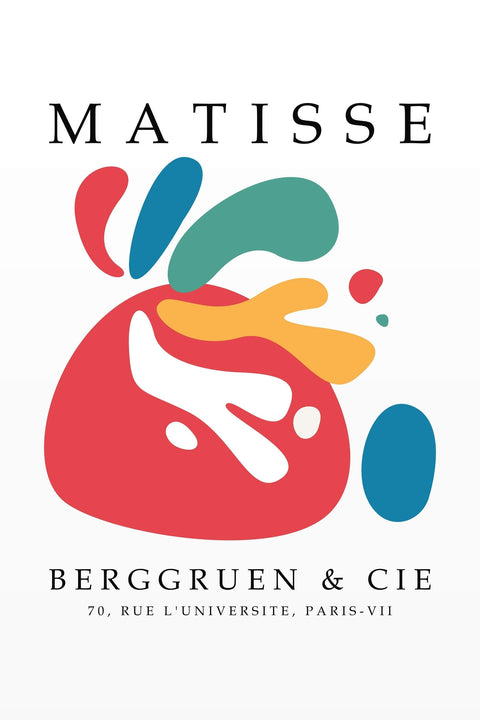 Homage to Matisse framed poster, 24x36", vibrant abstract art with organic shapes and bold colors.