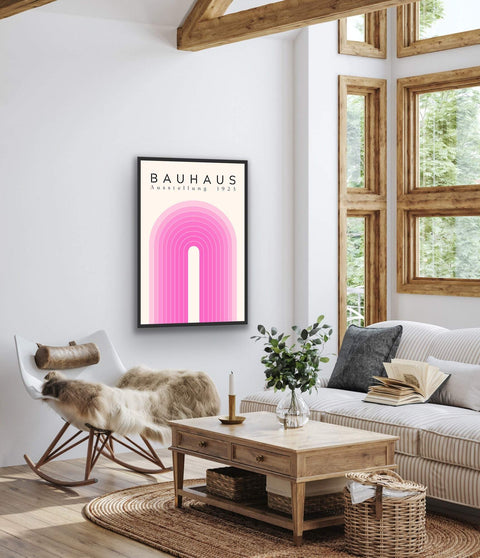 Framed poster with vibrant design in modern living room decor.