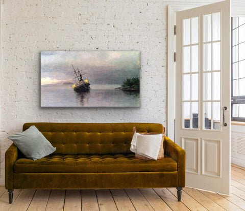 Vintage seascape canvas wall art enhancing an elegant living room setting.
