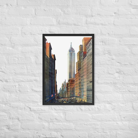 Framed matte poster featuring urban cityscape, perfect for enhancing home or office decor.