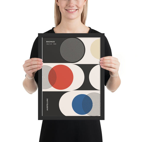 Geometric art framed poster with vibrant colors and abstract design, ideal for modern decor and contemporary art lovers.