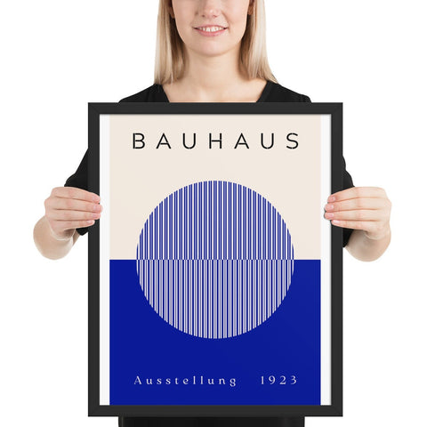 Framed poster featuring contemporary Bauhaus-inspired geometric design with bold colors.