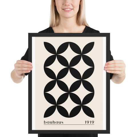 Bauhaus inspired framed poster with black and cream geometric design from 1919.