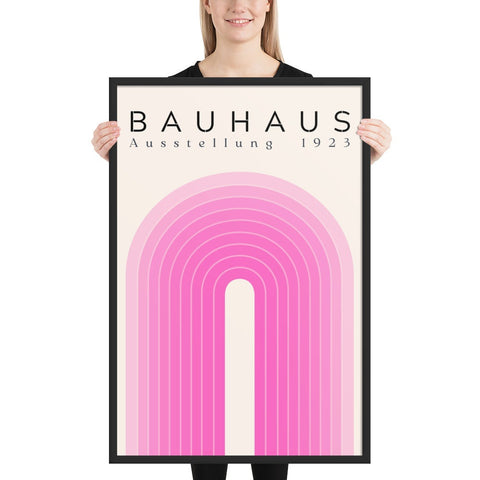 Vibrant Bauhaus framed poster with modern pink design.