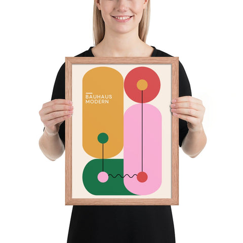 Framed poster with Bauhaus geometric art design in modern abstract style.