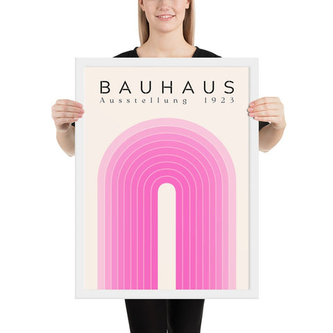 Vibrant framed poster with modern pink arch design, perfect for home decor.