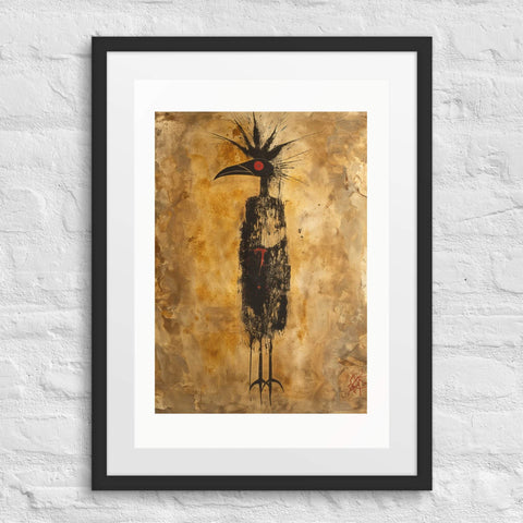 Framed poster featuring abstract figure on textured background, perfect for modern home decor.