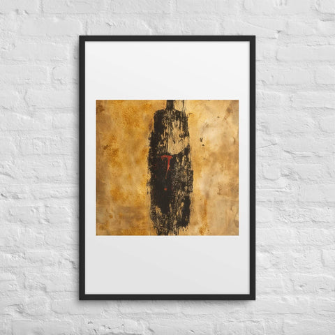 Framed poster featuring abstract figure on textured background for modern home decor.