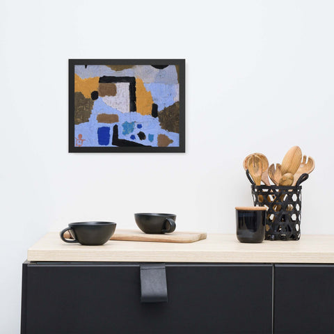 Framed photo paper poster with abstract design in a black frame for home decor.
