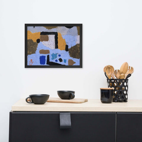 Framed abstract photo paper poster in black frame, modern wall art for home decor.