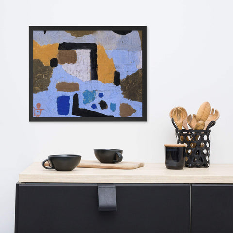 Framed photo paper poster with abstract design in a black frame, enhancing home decor with modern sophistication.