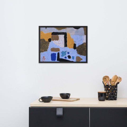 Framed photo paper poster with a unique abstract design in a black frame, perfect for modern home decor.