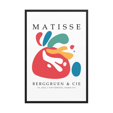Framed poster "Homage to Matisse" 24x36 inches featuring bold, abstract design with organic shapes in vivid colors.