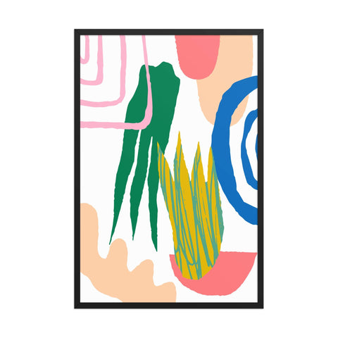 Framed "Jungle Abstraction" poster, 24x36 inches, featuring abstract foliage and modern minimalistic design.