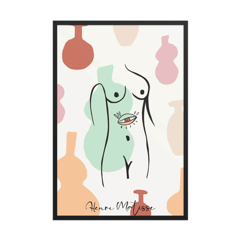 Framed 24x36" poster of "Nude with an Eye" line drawing on museum-quality paper.