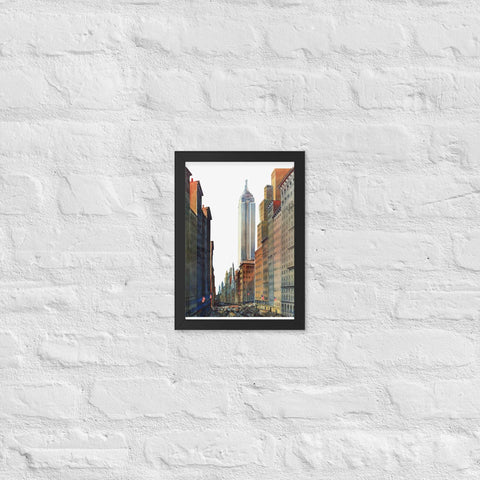 Framed matte paper poster featuring urban cityscape art for home or office decor.