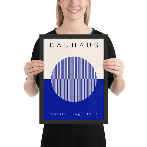 Contemporary Bauhaus-inspired framed poster with bold colors and geometric shapes.