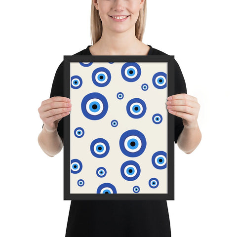 Framed poster with striking blue and white pattern, perfect for modern home decor.