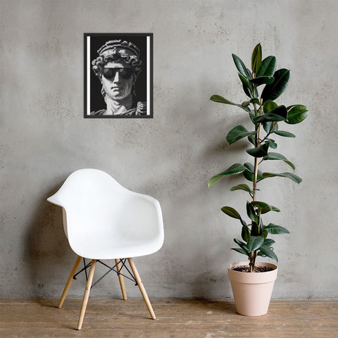 Modern framed poster with black frame on wall, enhancing room decor.