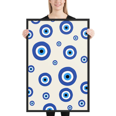 Framed poster with blue and white pattern for modern home decor.