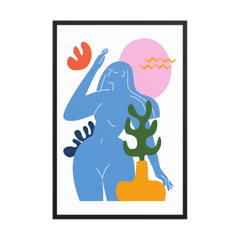 Framed "Blue Venus – Pop Surreal Matisse Remix" poster with vibrant colors and modern design.