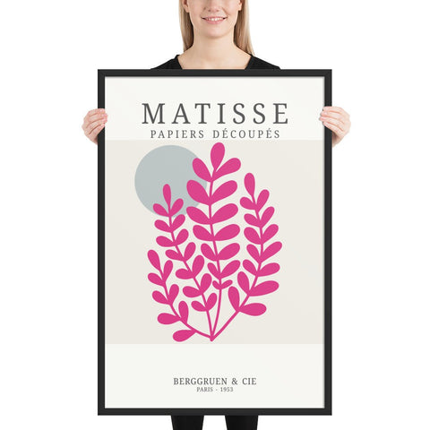 “Pink Coral Garden – Papiers Découpés” 24x36" framed poster