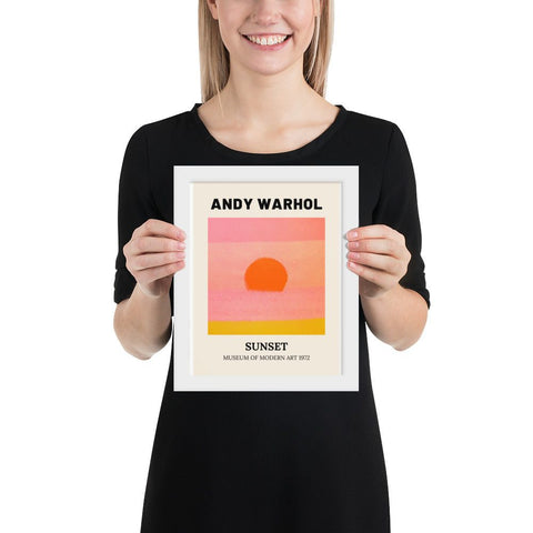 Andy Warhol framed photo paper poster with vibrant colors, pop art style.